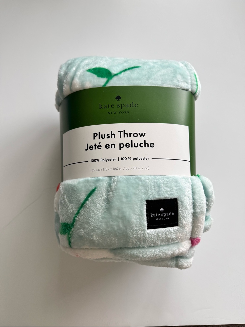 Kate Spade Mint Floral Plush Throw Blanket 60” x 70”